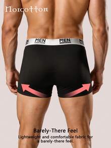 Norcotton 2pcs Men's Boxer Briefs, Letter Waistband, Milk Silk Breathable Comfortable Shorts - Black - View 2