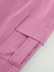 1pc Tween Girls Fashion Personalized Solid Color Comfortable Loose Multi-Pocket Cargo Pants Spring Autumn - Pink - View 4