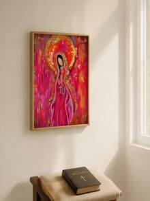 1 buc. tabloul plat 2D, A 2D Plane, cu mural abstract, tipar pe pânză vibrant în roz, auriu și albastru, fără ramă, decor religios modern potrivit pentru baie - Personajul A - Vizualizare 2