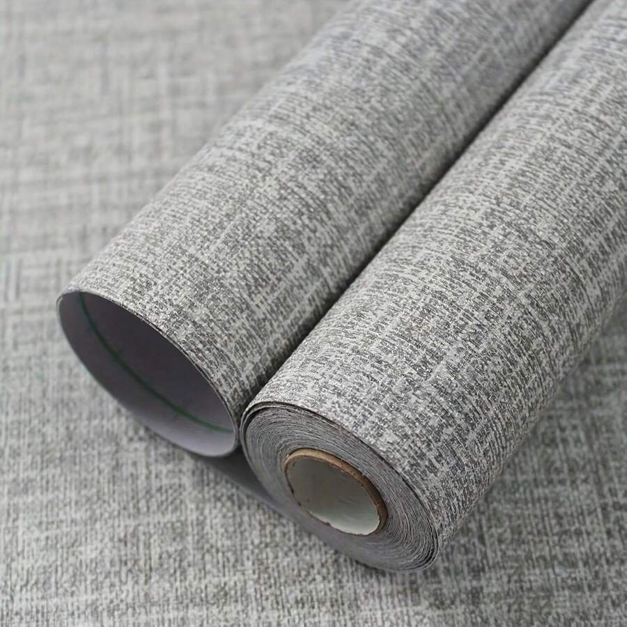 1 Roll Light Gray Linen Wallpaper, Self-Adhesive Peel And Stick Wall Sticker For Bedroom, Dining Room, Kitchen, Cabinet, Thickened, Mold-Resistant, Removable, Contact Paper For Countertop And Furniture Renovation - Light Gray Linen - View 1
