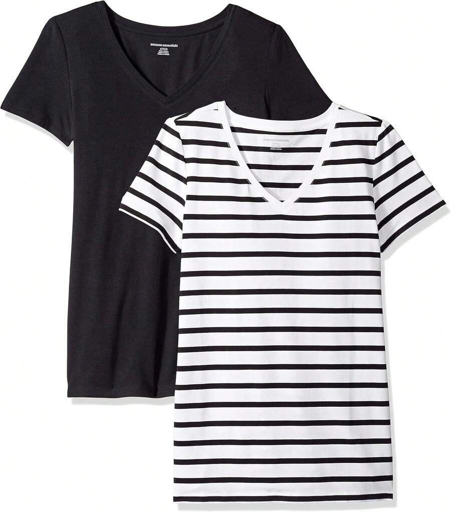 Essentials - Camiseta de manga corta con cuello en V para mujer - Blanco - Ver 1