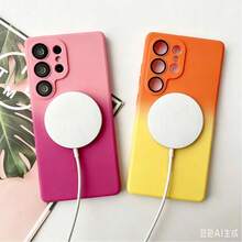 Gradient Color Silicone For Magsafe Phone Case For A57 A17 A16 A26 A36 A56 A15 A55 / S26 Ultra S25 S24 S23 S22 Plus S25 FE S24 FEWireless Charge Glass Lens Camera Cover - Pink - View 5