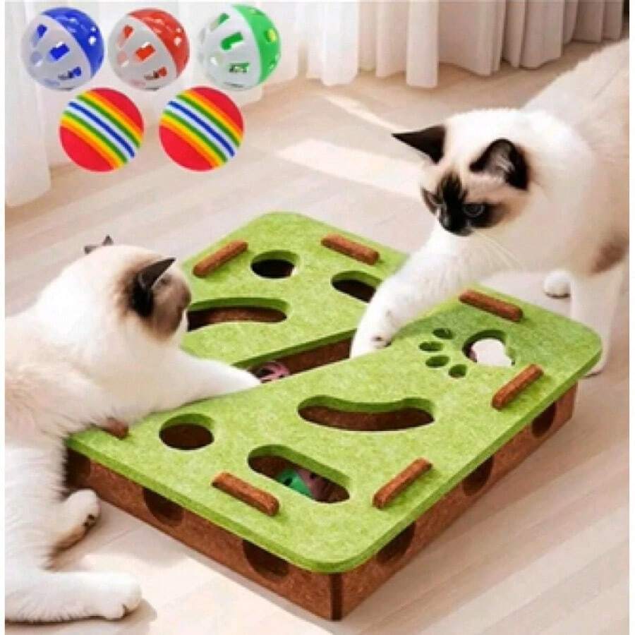 Filz-Puzzlespielzeug für Katzen mit 5 bunten Bällen, interaktive Labyrinthbox für Katzen, hält die Pfoten sicher und unterhalten, ideal für intelligentes Spielen. - Grün - Übersicht 1