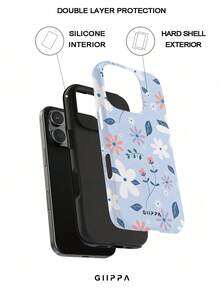 GIIPPA 1件霧藍色背景小花卉圖案設計手機殼，適用於Phone 17 Pro Max，兼容Phone 16 Pro Max、15 Pro Max、14 Pro Max，韓式高端時尚趣味手機殼，兼容11/12/13/14/15/16 Pro Max Plus，優雅設計男女皆宜，聖誕節、情人節、復活節、婚禮季與生日送女友的完美禮物！ - 彩色 - 查看 2