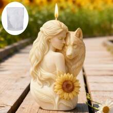 Mysterious Wolf Woman Silicone Candle Mold, Intimate Woman And Wolf With Sunflower Details, Reusable For Resin/Candle/Plaster And Other Materials, Smooth Inner Wall For Easy Demolding, Perfect For Fantasy Theme Parties Or Natural Style Home Decor, Unique Design Adds Mystery And Natural Beauty To Indoor Decoration, Evokes Longing For Freedom And Harmony When Lit - White - View 7