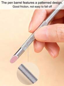 1 Double Ended Stainless Steel Nail Pusher With Pink Sanding Pads, Replaceable Self-Adhesive Push-On Nail Sandpaper, Includes Sandpaper Sheets And Nail Pusher, Used For Buffing And Shaping Nails, Suitable Formanicures And Nail Grinding Nail Care Tool - A - View 5