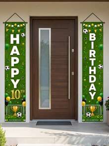 2pcs Football Happy Birthday Vertical Door Banner, 5 6 7 8 9 10 Years Old Football Birthday Doorway Decoration, Green Grass Trophy Print Sports Theme Kids Age Front Door Yard Hanging Party Decor - A - View 9