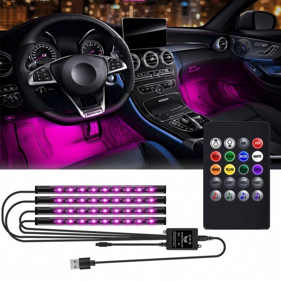 أضواء داخلية للسيارة RGB مع مزامنة الموسيقى، مجموعة إضاءة محيطية LED مع جهاز تحكم عن بعد، شرائط إضاءة متغيرة الألوان تعمل بالطاقة USB للسيارة والشاحنة والسيارة الرياضية متعددة الاستخدامات، إكسسوارات داخلية للسيارة، هدايا للرجال والنساء