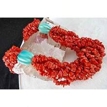 Collar de cuentas de CORAL rojo natural y TURQUESA azul, 21 pulgadas, de 6 mm a 4 mm - 1 - Ver 2