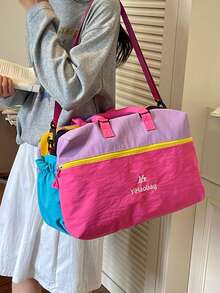 Bolso de viaje de mano estilo coreano con bloques de color arcoíris dopamina, bolso de gimnasio de gran capacidad, ligero y duradero, se puede fijar al equipaje, bolso de mano para viajes cortos, bolso de fitness y yoga, bolso de almacenamiento para dormitorio de estudiantes, bolso organizador de maternidad, bolso de viaje versátil unisex para mujeres - Multicolor - Ver 4