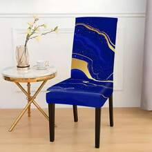 2/4/6 Sets Digital Printed Dining Chair Covers, Blue And Black Gold Geometric Pattern Design, Suitable For Restaurant, Hotel, Celebration Occasions And Holiday Decoration, Ideal Housewarming Gift - Multicolor - View 9