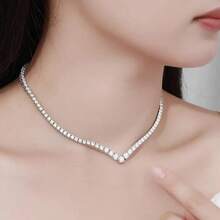 Collar de plata de ley 925 con moissanita para mujer, cadena de cadena con cierre de diamante completo para banquetes, con joyas. - 15 pulgadas (38 cm) - Ver 3