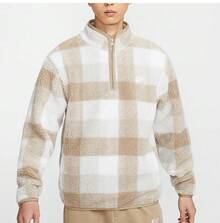 Nike 男款新款運動休閒仿羊羔絨半拉鍊套頭上衣 FZ0898-247 - 杏色 - 查看 1