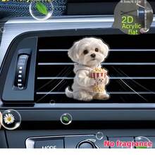 2D Flat, 1pc Maltese Dog Holding Popcorn Pattern Car Air Outlet Clip Decoration, "No Fragrance", With Double Odorless Sponge Sheets, Can Add Fragrance By Yourself, Acrylic Cartoon Decoration, Clip Air Fresh, "No Fragrance Source" - Air Vent Aromatherapy - View 2