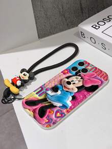 Disney Mickey Mouse Clubhouse Phone Case : 3D Fluffy Pattern Border Protector Phone Soft Phone Case With A Free Cute Mickey Mouse Bracelet Chain Lanyard, Mickey Mouse, Minnie Mouse, Donald Duck, Daisy Duck, Goofy, Pluto, For Apple 17 Promax 17 Pro 16 15 14 13 12 11 Pro Max XS Max X XR Soft Cover Summer Phone Case - White - View 7