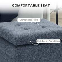 Foldable Sherpa Fleece Storage Ottoman - Blue - 1 - View 5
