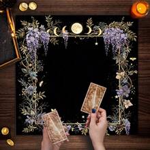 1pc Tarot Card Tablecloth, Pentagram Flower And Plant Card, Witchcraft Altar, Divination, Board Game Decoration Mat - Black - View 7