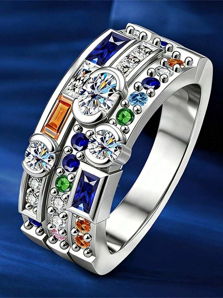 1pc Charming Cubic Zirconia Ring, Suitable For Women To Wear, Suitable For Wedding, Engagement, Anniversary Party, Valentine's Day Gift - 1# - View 1