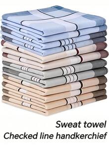 12pcs 40cm Classic Unisex Absorbent Plaid Handkerchiefs, Soft And Comfortable Small Square Towels For Wiping Sweat, Perfect Gift For Friends - Multicolor - View 2