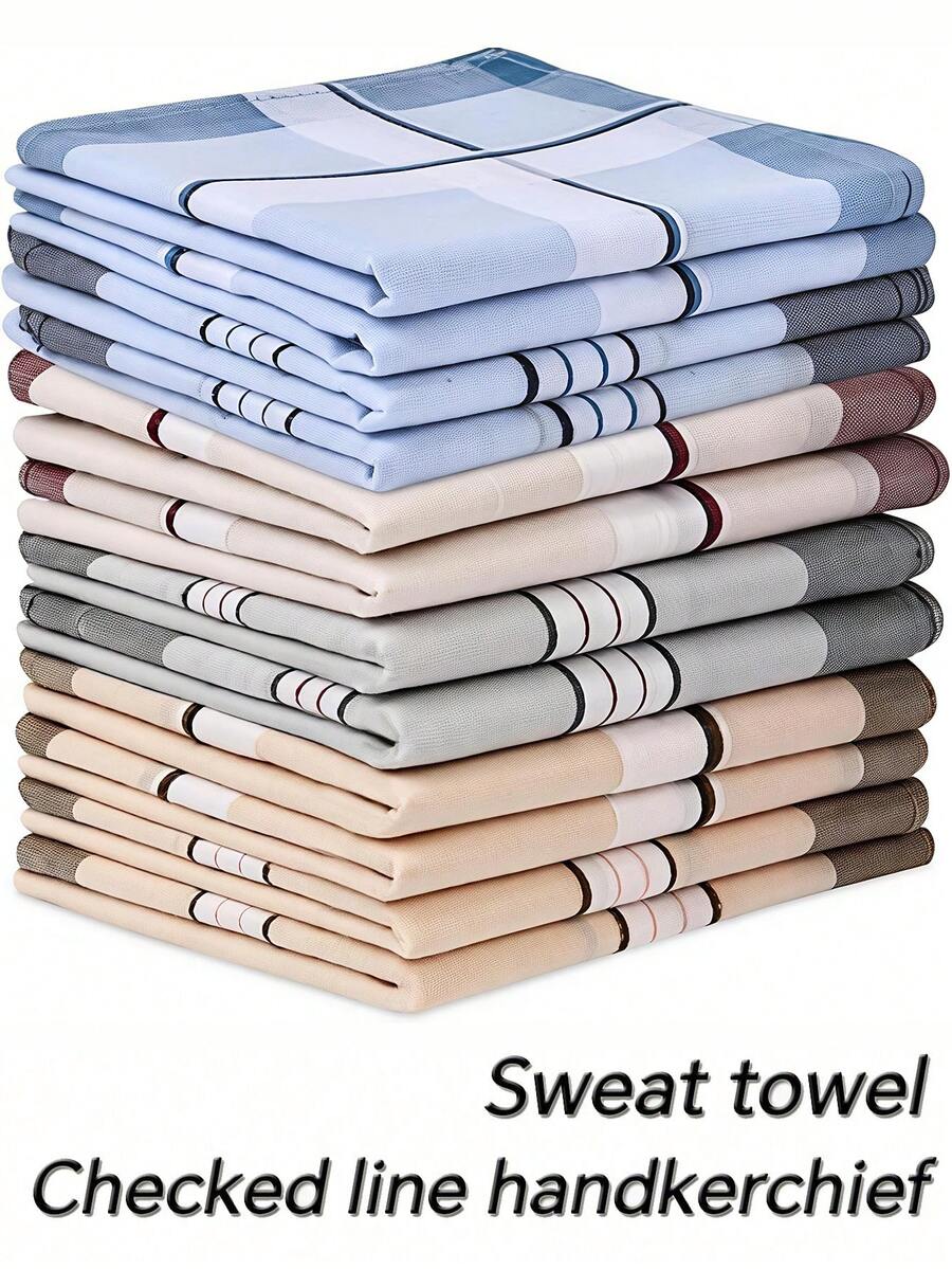 12pcs 40cm Classic Unisex Absorbent Plaid Handkerchiefs, Soft And Comfortable Small Square Towels For Wiping Sweat, Perfect Gift For Friends