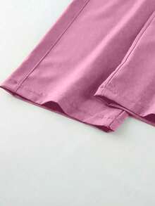 1pc Tween Girls Fashion Personalized Solid Color Comfortable Loose Multi-Pocket Cargo Pants Spring Autumn - Pink - View 5