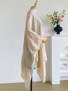 1件優雅花卉圖案波希米亞風刺繡開襟披肩女款和服式圍裙，春夏外穿沙龍，海灘度假防曬抗UV刺繡開襟衫，時尚百搭奢華裝飾，適合日常穿著，送禮首選 - 杏色 - 查看 3