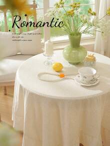 1pc Pastoral Ditsy Floral Ruffle Edge Tablecloth, Farmhouse Style, Suitable For Dining Table Decor, Picnic Tablecloth, Holiday Celebration, Party Gathering, Birthday Banquet, Daily Dining Table, Kitchen & Dining Room Decor, All Seasons, Home Decor - Light Yellow - View 7