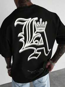 Manfinity Men's Short-Sleeved Crew Neck T-Shirts With Letter And Figure Print, 2000s Style Summer Graphic Tees. - 黑與白 - 查看 1