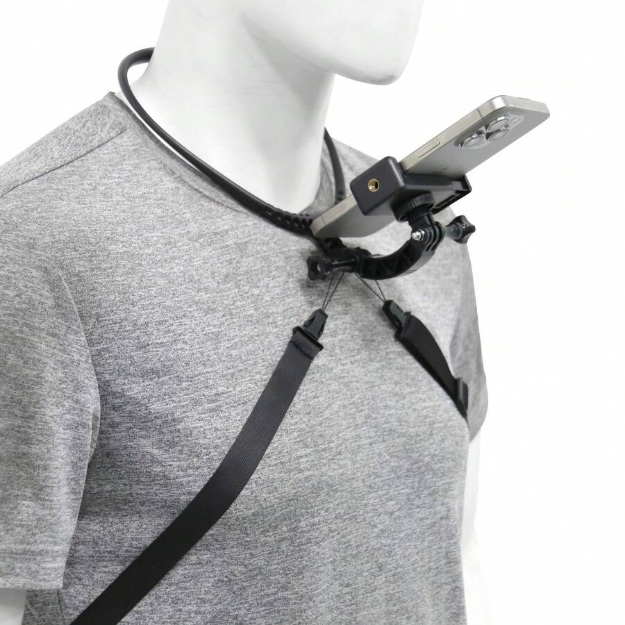First-Person View Neck Mount Phone Live Streaming Bracket, Sports Camera Neck Mount Recording Bracket Phone Holder Phone Collar Sports Live Outdoor Shooting Sports Camera Audio Bracket Perspective - Black - View 1
