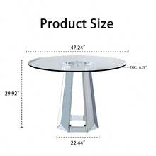 Modern Minimalist Round Tempered Glass Combination Round Mirror Surface Dining Table, Glass Table With Round Base, Kitchen Table - Silver1 - View 10