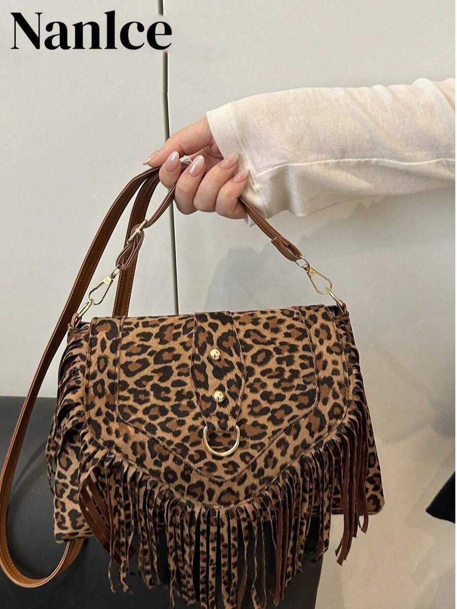 2026 Fringe Retro Leopard Print Crossbody Bag