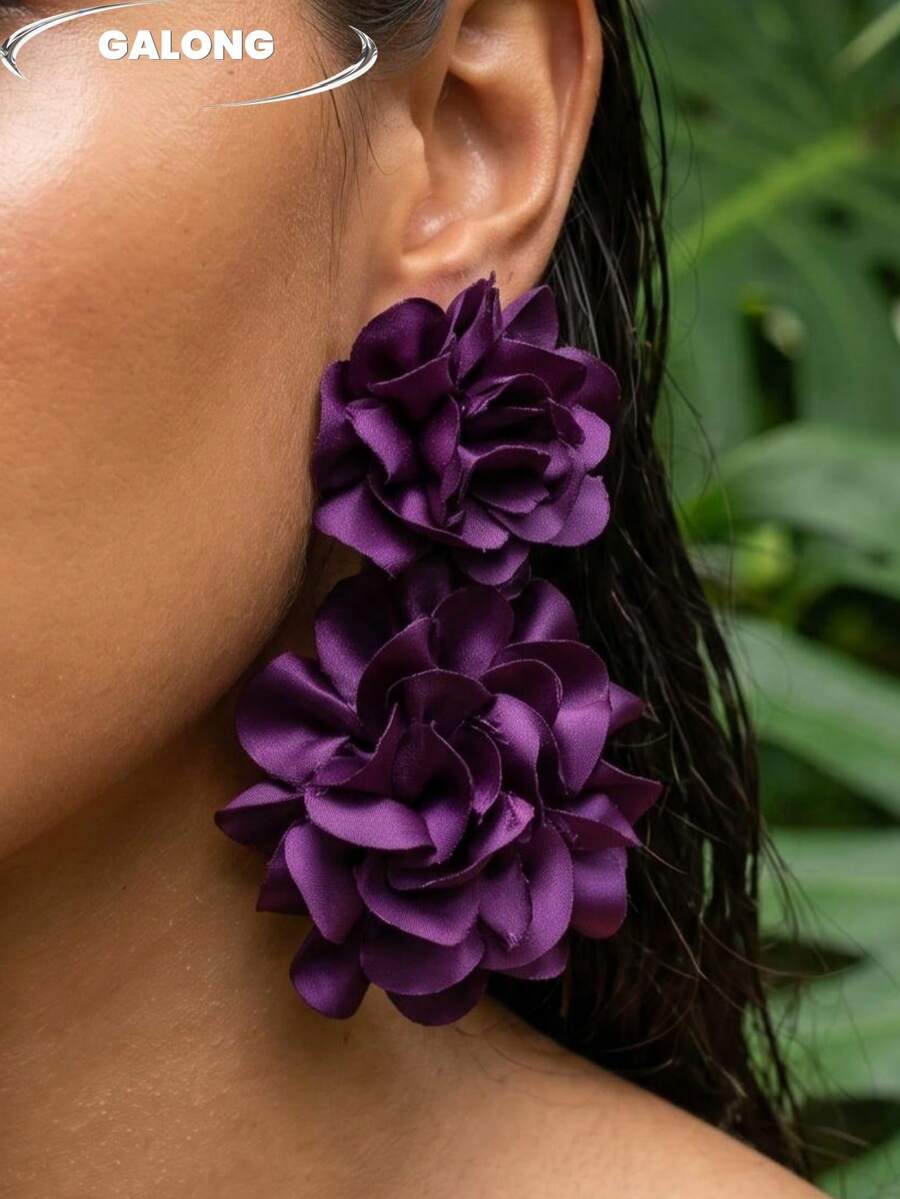 [Anting Bunga 3D Oranye-Merah yang Mekar] Kelopak Berlapis-lapis Buatan Tangan Berlipat | Anting Palet Warna Menarik Gaya Liburan | Penting untuk Profil Samping Seperti Peri yang Fotogenik