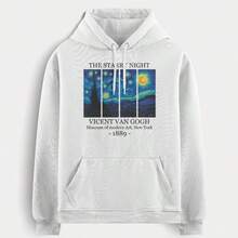 Casaco Moletom Noite Estrelada Van Gogh Tecido Flanelado - Branco - Visão 1