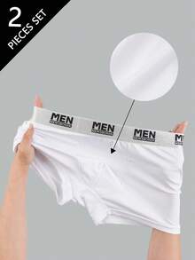 Norcotton 2pcs Men's Boxer Briefs, Letter Waistband, Milk Silk Breathable Comfortable Shorts - White - View 7