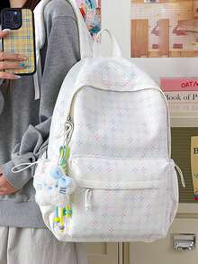 1 Set Mochila con Estampado de Estrellas Colorido en Todo el Body, Cremallera Trasera Antirrobo, Impermeable, Gran Capacidad con Colgante Lindo, Mochila Escolar Estilo Europeo y Americano para Temporada de Regreso a Clases, Desplazamiento, Viajes, Mochila Versátil - Multicolor - Ver 4