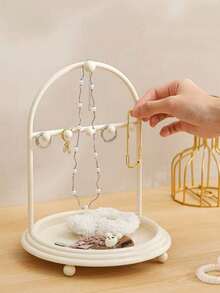 Exquisite Creative Metal Jewelry Stand With Tray, Used For Storing And Displaying Necklaces, Earrings And Bracelets. Earring Display Rack, Can Store Necklaces, Earrings And Bracelets, Perfect Storage Solution For Bedroom, Bathroom Or Office Desk, Suitable For Christmas, Thanksgiving, Valentine's Day, New Year And Mother's Day Gifts, Thoughtful Gift For Women And Girls. - Multicolor - View 5
