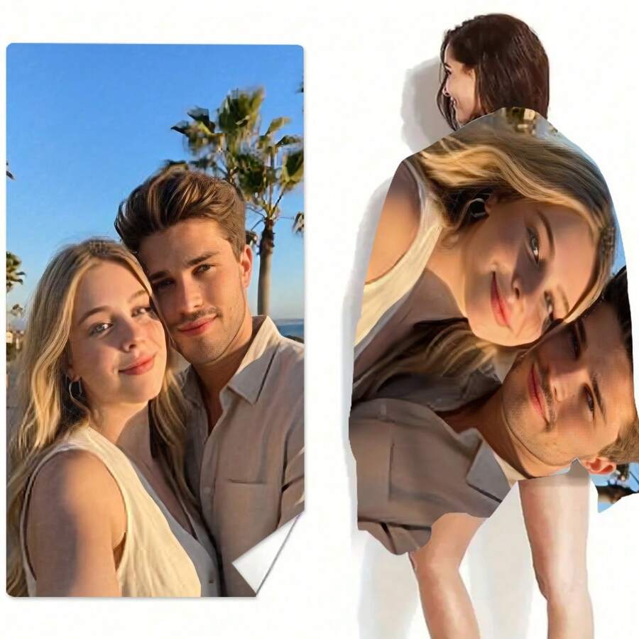 1pc Customized Photo Portrait Pet Photo Logo Quick Dry Beach Towel, Personalized Exclusive Absorbent Bath Towel, Private Customized Vacation Pool Towel, Christmas Halloween Valentine's Day Father's Day Birthday Gift, Creative Practical Souvenir - Multicolor - View 1