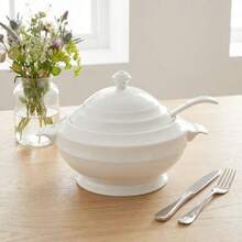 Casserole Dish With Serving Handle, Soup Pot 1.6-Quart, French White Ceramic Tureen With Lid And Ladle, For Dinner And Party, Microwave, Dishwasher, Oven 10.2 Inch - View 3