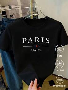 180 g de peso, fabricada en México. Nueva camiseta de manga corta para parejas, de primavera/verano, con estampado, diseño unisex, ideal tanto para el trabajo como para ocasiones informales. - Negro - Ver 1