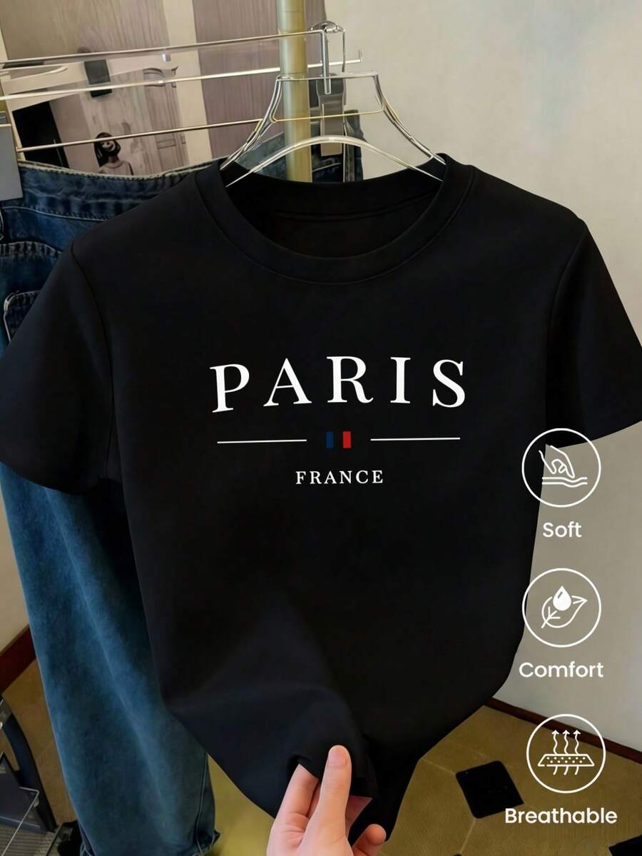 180 g de peso, fabricada en México. Nueva camiseta de manga corta para parejas, de primavera/verano, con estampado, diseño unisex, ideal tanto para el trabajo como para ocasiones informales. - Negro - Ver 1