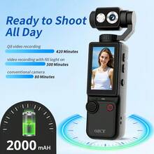 Pocket HD 4K 手持運動攝影機，180° 手動旋轉鏡頭，內建補光燈，自動對焦，2000mAh 長效電池，5MP 像素，適合初學者與青少年的輕巧相機，附 32GB 記憶卡 + 三腳架 + 手持掛繩 + 數據線，適用 Vlog 拍攝、旅行、騎行、滑雪、錄影，輕巧便攜耐用（無人臉追蹤拍攝） - 查看 4