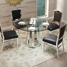 Modern Minimalist Round Tempered Glass Combination Round Mirror Surface Dining Table, Glass Table With Round Base, Kitchen Table - Silver1 - View 3