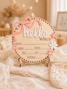 Baby Sachen Baby Essentials Rosa Schleife Hallo Welt Neugeborene Geburtsankündigung Plakette Holz Baby Namensschild Foto Requisite Baby Mädchen Sachen Schwangerschaftsankündigung - Verschiedenfarbig - Übersicht 10