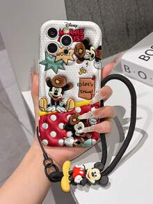 Disney Mickey Mouse Clubhouse Phone Case : 3D Fluffy Pattern Border Protector Phone Soft Phone Case With A Free Cute Mickey Mouse Bracelet Chain Lanyard, Mickey Mouse, Minnie Mouse, Donald Duck, Daisy Duck, Goofy, Pluto, For Apple 17 Promax 17 Pro 16 15 14 13 12 11 Pro Max XS Max X XR Soft Cover Summer Phone Case - White - View 3
