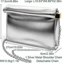 Bolso de mano de piel sintética desmontable con cadena para hombro y noche, bolso de mano para mujer, formal, boda, fiesta, baile de graduación - grande plateado - Ver 4