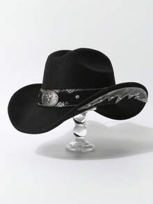 1pc Women's Fashion New Rivet Embroidered Brim Decor , European & American Western Cowboy , Jazz , Suitable For Party, Western Theme Event, Gathering, Cosplay, Graduation Ceremony, Masquerade, Holiday, Birthday Celebration, Music Festival, Travel & Hiking, Sports Events - Top Hat - View 3