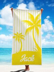 1pc Personalized Large Beach Towel, Palm Tree Pattern + Custom Text, Portable Quick-Dry Soft Absorbent, Fashion Print, Suitable For Pool, Beach And Summer Vacation - Multicolor - View 5
