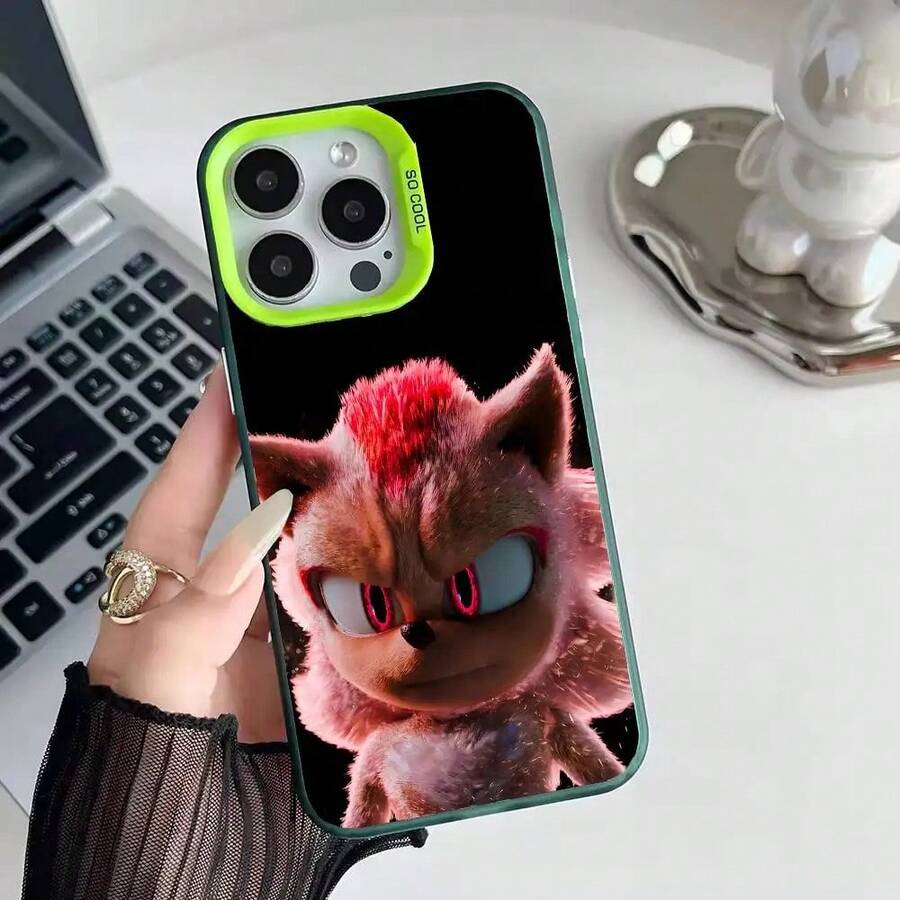 IMD Cartoon Design Phone Case, S-Sonics Style, For IPhone 16 15 14 13 12 11 Pro Max Plus, Silver, Protective - Z6 - View 1