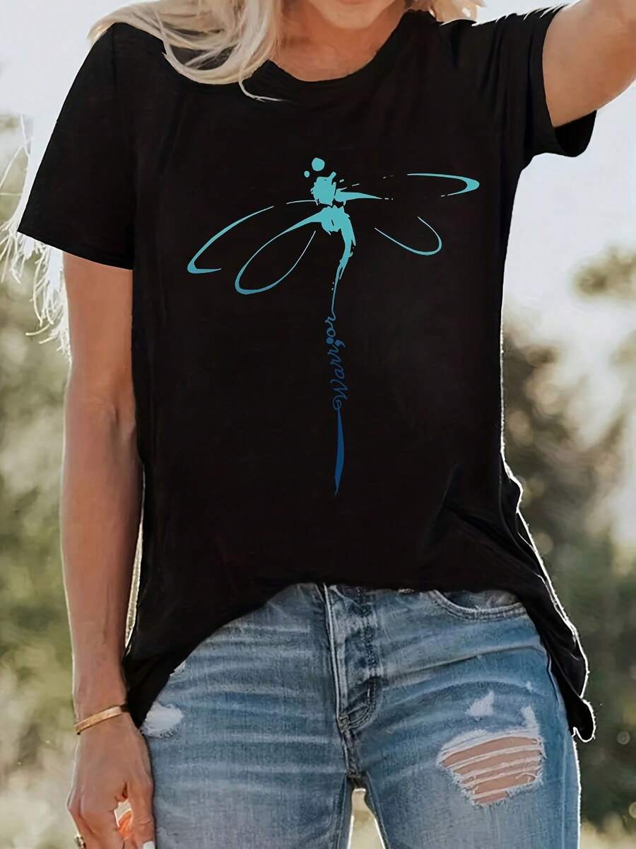 Camiseta de Capa Base con Estampado Degradado de Libélula Guerrera - Negro - Ver 1