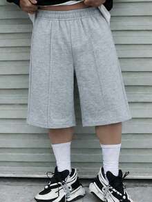 1pc Boys' Casual Sports Shorts With Personalized Front Decor, Spring Summer Autumn Back To School Season - Light Grey - View 1